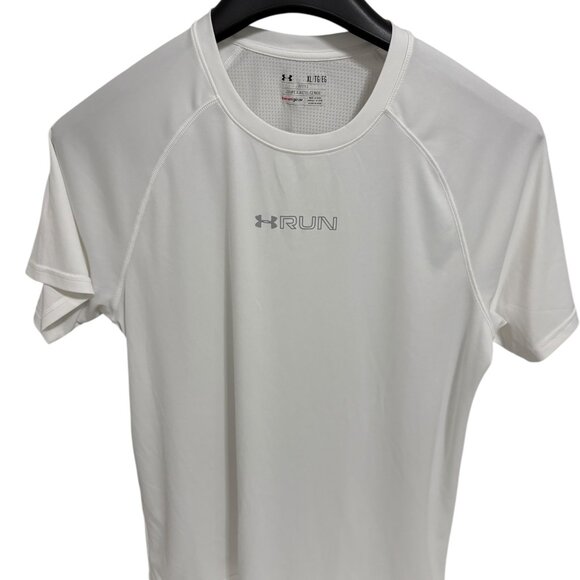 Under Armour RUN Fitted T Shirt Short Sleeve Size Large Heatgear White - Picture 1 of 6